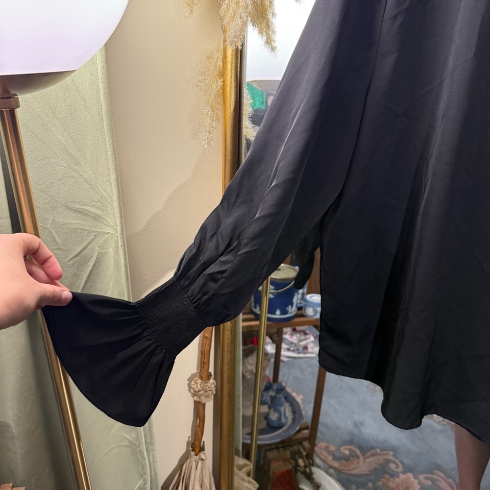 Dressin Women’s Black Long Puff Sleeve Blouse with Smocked Wrists - Picture 3 of 7